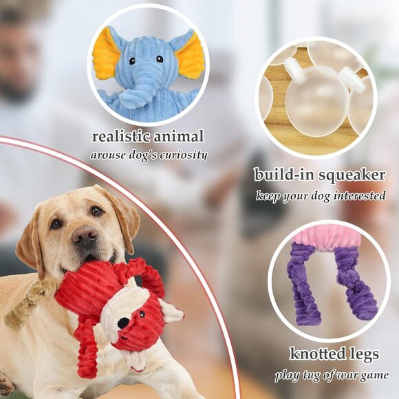 5 Pack Tough Dog Toys Stuffed Squeaky Dog Toys Assortment Plush Animal Dog Toy V - Picture 3 of 7